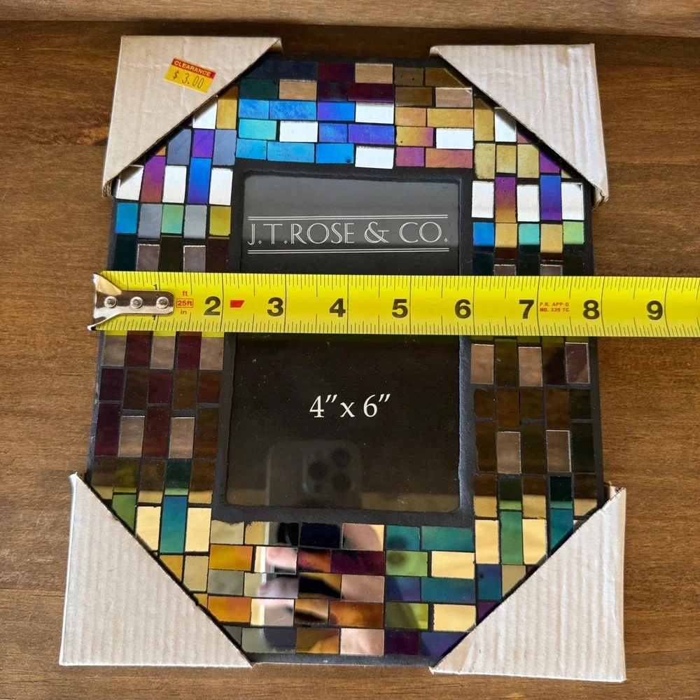 JT Rose & Co Iridescent Mirrored Mosaic Glass Picture Frame 4x6 Multicolor